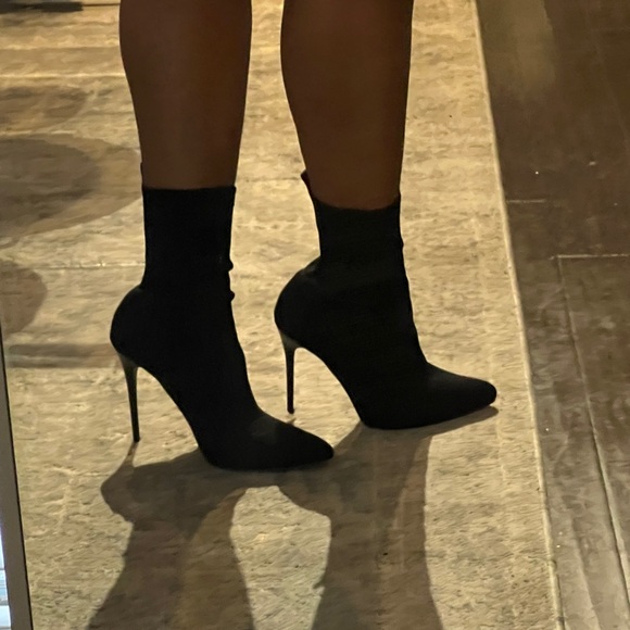 Black Pointed-Toe Mid Calf Sock Boots - Picture 8 of 8